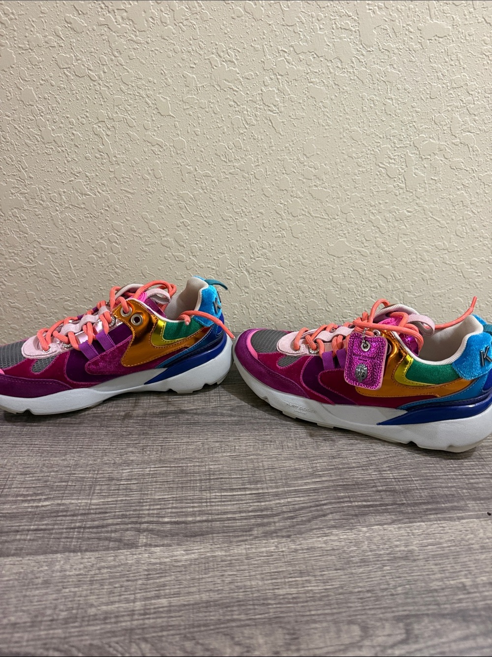 Women Multicolor Fashion Sneakers - Vibrant Pink & Rainbow Accent